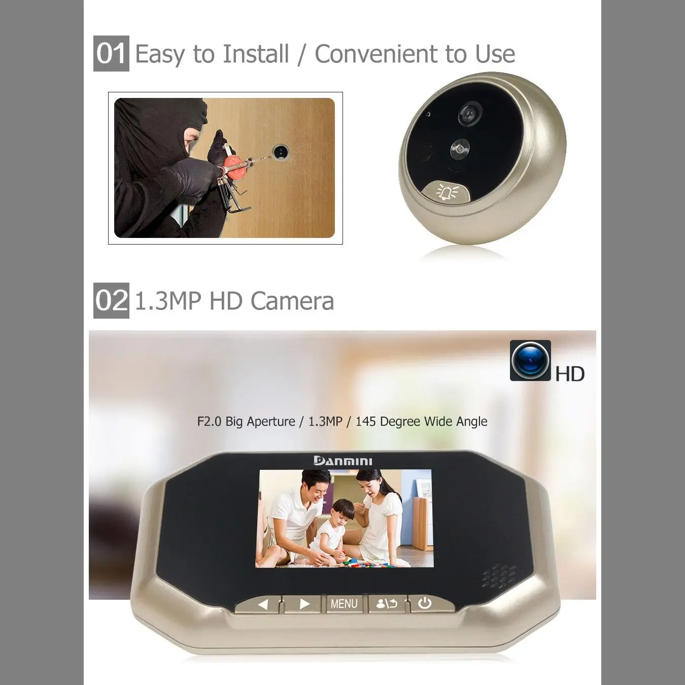 Danmini YB-30AHD 3,0 дюймов TFT ЖК-экран ночного видения широкий угол записи видео фото съемки цифровой дверной глазок