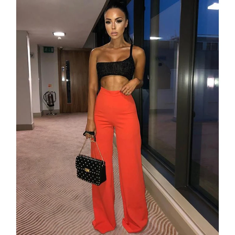 Женские брюки с высокой талией повседневные свободные длинные эластичной