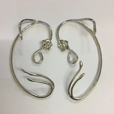 Посеребренный Красивые и чудовищные серьги, каффы для ушей, Belle, косплей, ювелирные изделия, розовые серьги-гвоздики, сказочные викторианские украшения из фильма, с подарочной коробкой - Окраска металла: Посеребренный