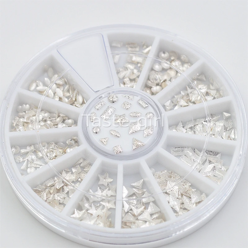 1 коробка серебряные 3D украшения для ногтей квадратные Ромбы треугольники