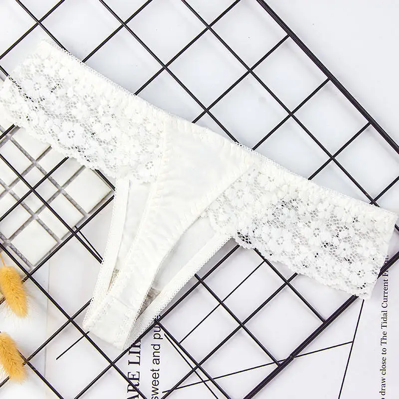 White 1 шт., сексуальное кружевное женское нижнее белье, хлопковые женские трусики с Т-образной спинкой, однотонные мягкие кружевные стринги для женщин, бесшовные хлопковые новые баннироу - Цвет: White