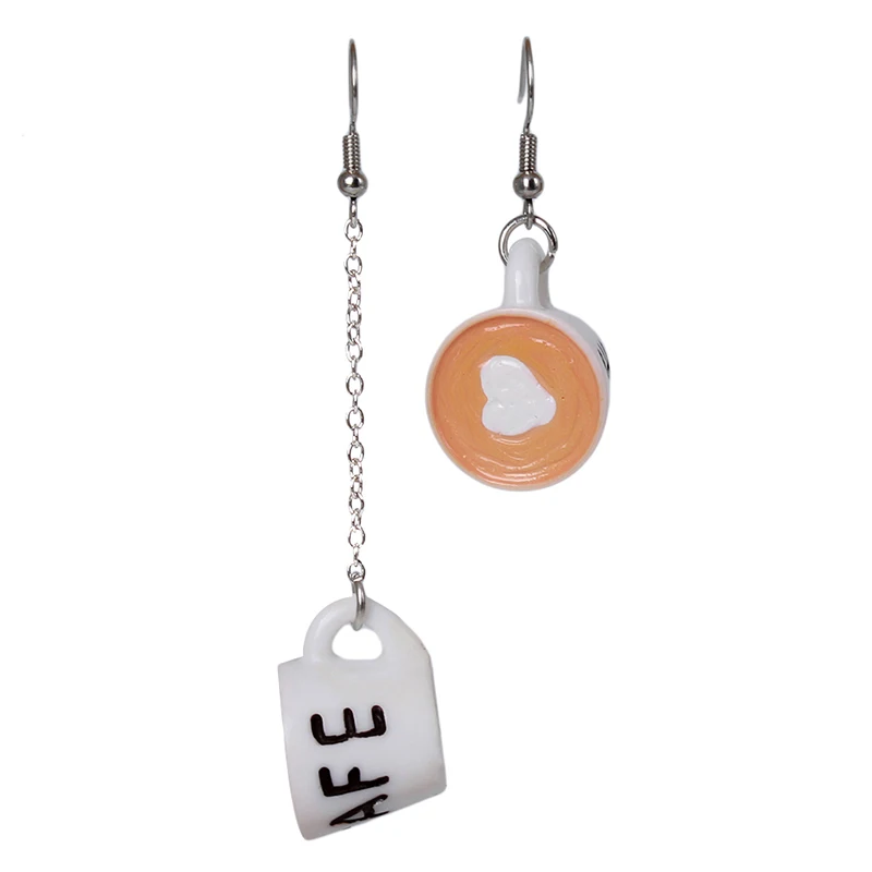 Cute Flat Drop Dangle Heart In Coffee Cup Food Earrings For Women Fashion Creative Hand-made Jewelry Personality Gifts | Украшения и