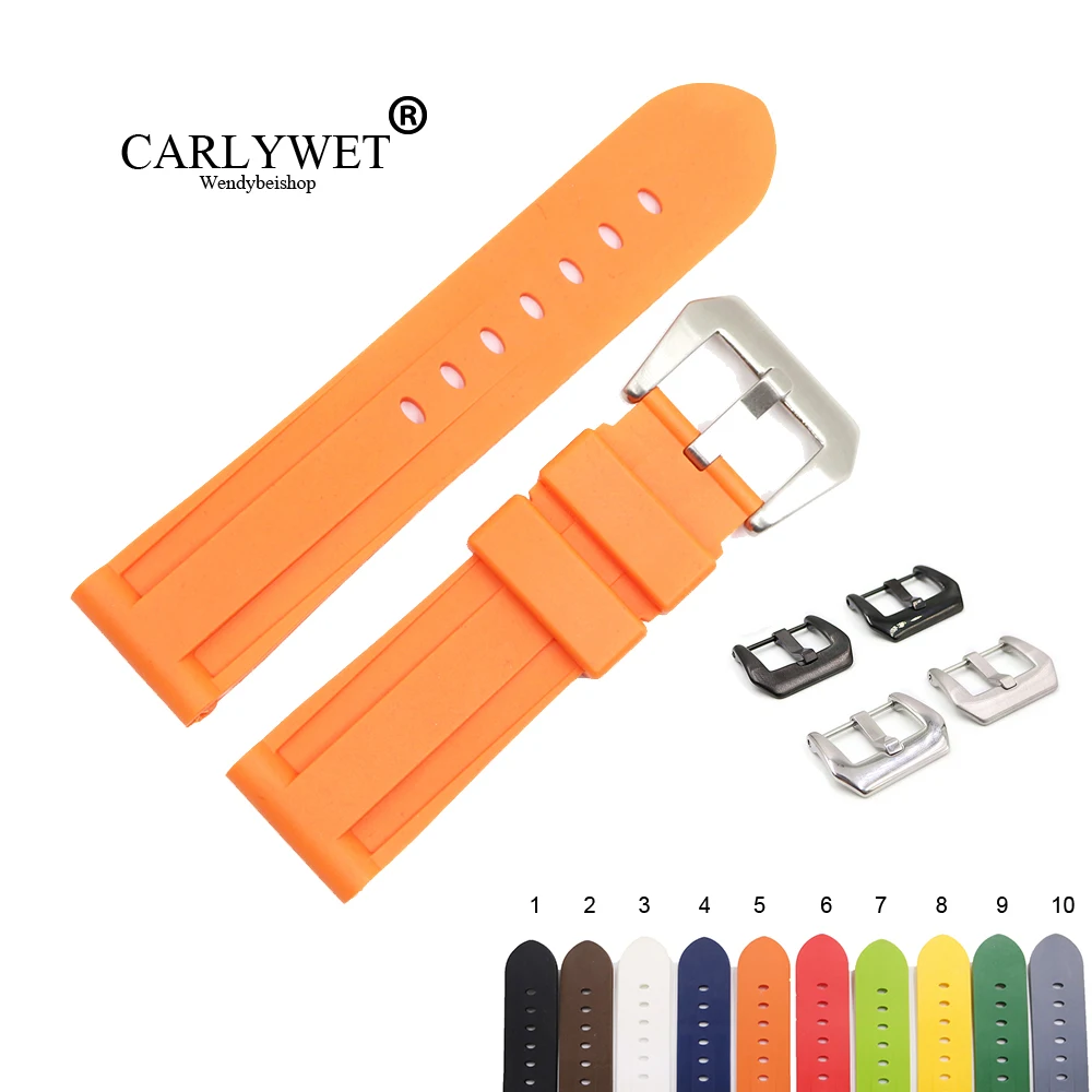 Ремешок для часов CARLYWET ремешок из водонепроницаемого силикона 22 24 мм оранжевого