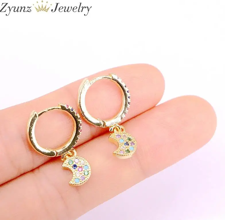 Style 3 5 пар, Радужный многоцветный Цирконий вымощенные звезды/Хамса рука/полумесяц/глаз висячие очаровательные висячие серьги золото Мода девушка для женщин ювелирные изделия - Окраска металла: Style 3