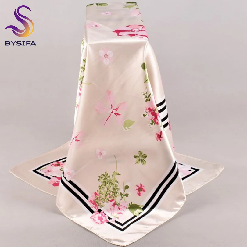 beige floral Lenco женский розовый Шелковый шарф с принтом, 90*90 см многоцветный сатин шарф шаль для дам, модный платок весенние шелковые шарфы - Цвет: beige floral