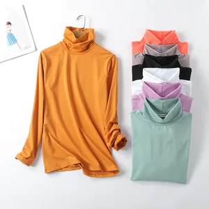 Turtleneck White Slim Fit T-Shirt Basic Tee Women Girl Long Sleeve Brief Tops Fall New Fashion Casual Sexy Stretchy T-Shirt D123