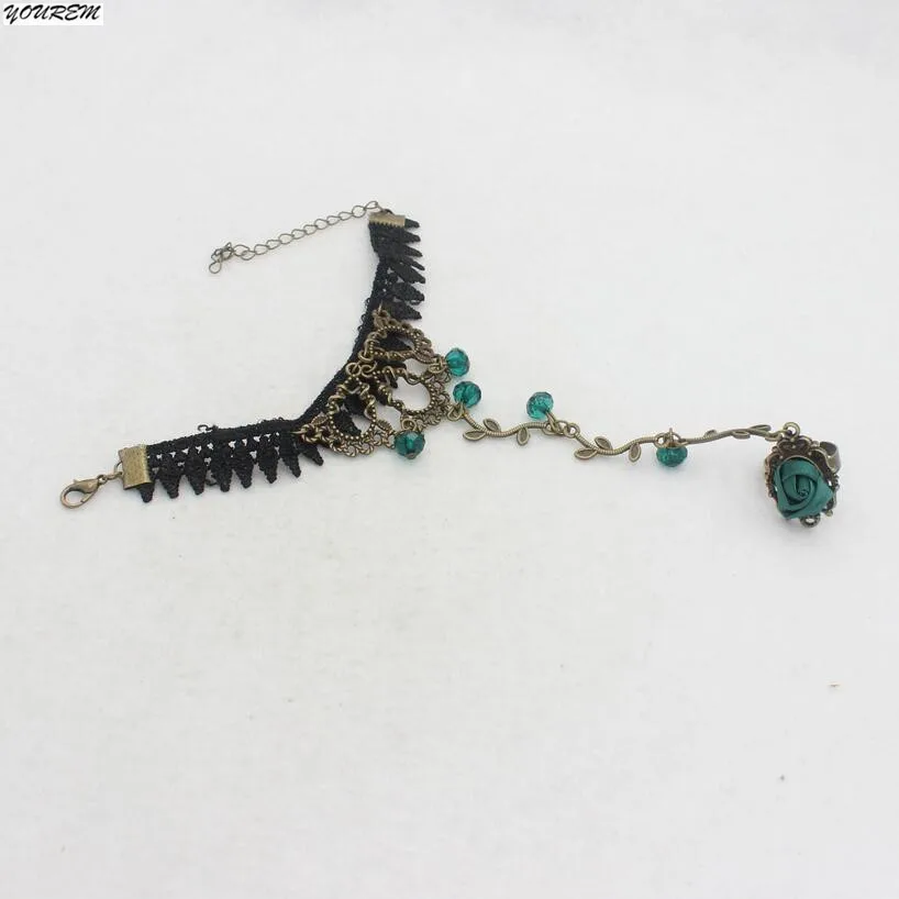 Ретро Бронзовый Винтажный Зеленый бисер розовый кружевной браслет женские