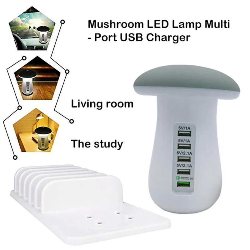 Многофункциональный ночник в виде гриба с 5 USB-портами | Электроника