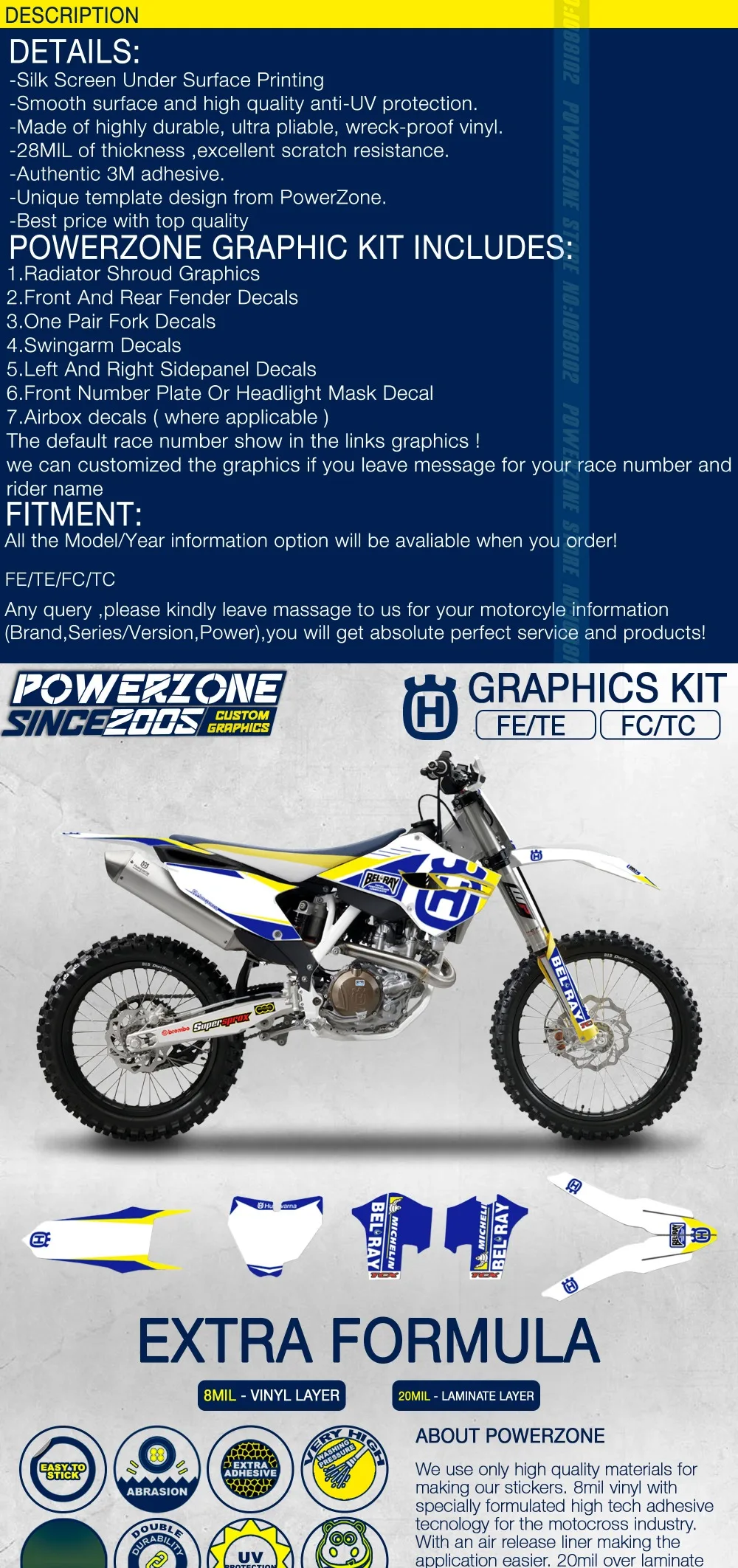 PowerZone Customized Team Graphics Backgrounds Decals 3M Custom Stickers For Husqvarna To 19 FE TE FC TC 250 To 500cc 01