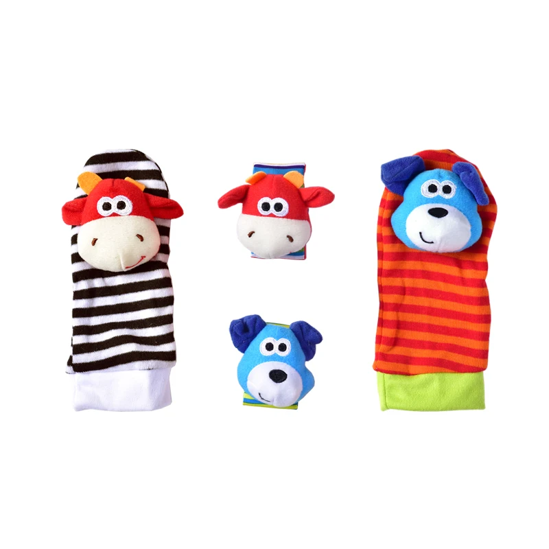 4pcs Limited Unisex New Fashion Cute Baby Socks Animal Cartoon Hand Wrist Bells Christmas Cotton Boy Girl Infant Rattles Sock | Детская