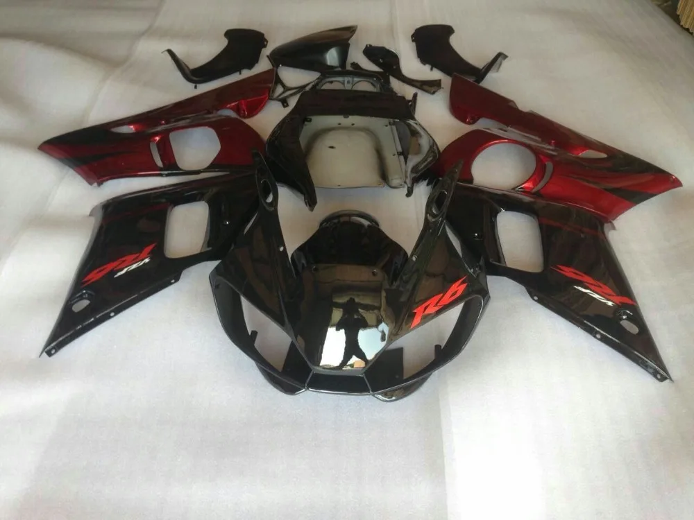 Fei, изготовление на заказ, дорога Обтекатели для 1998 1999 2001 2002 YZFR6 черного и красного цветов YZF 600 R6 98 99 00 01 02 YZF600 комплекты корпусов обтекатель комплект