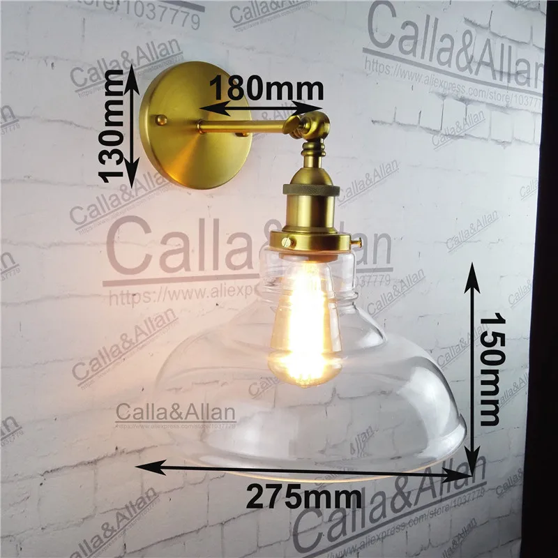 Industrial Vintage Wall Sconce glass shade loft Lamp light fixture antique brass E27 AC 110V/220V edison retro wall | Освещение