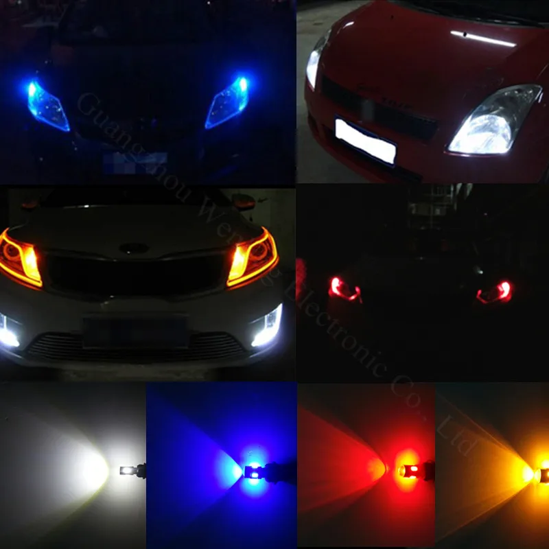 Led T10 W5W Автомобильная светодиодная лампа белого синего красного цвета Янтарный