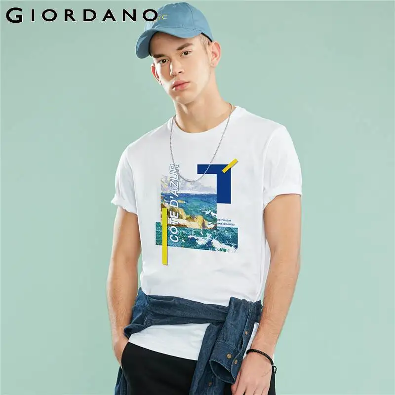 Футболка Giordano CHEN HUI для мужчин и женщин хлопковая рубашка с принтом синего