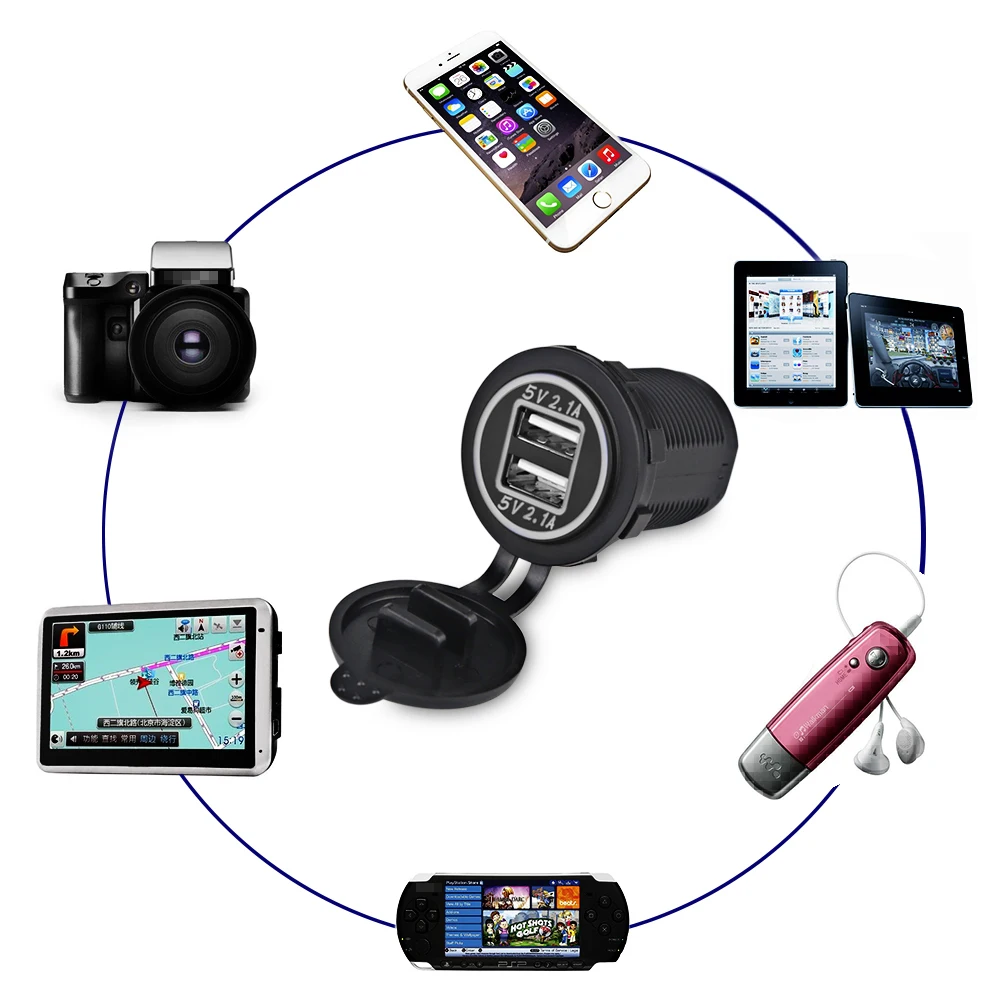 

12-24V 4.2A USB Car Charger for Motorcycle Auto Truck ATV Boat LED Dual USB Car Charger Power Adapter Outlet Power Car Socket