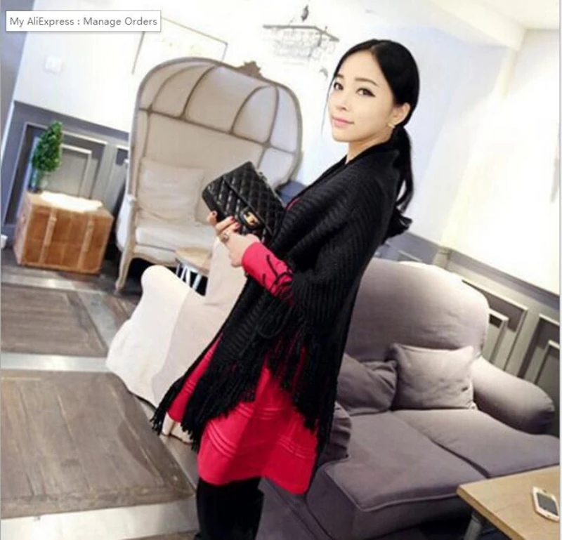 Женский зимний брендовый шарф из Пашмина треугольный шерстяной с искусственными