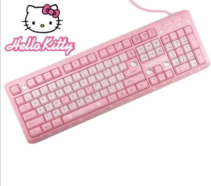 Розовый Черный милый мультфильм hello kitty USB Проводная клавиатура девушки любовь подарок KT кошка клавиатура для компьютера - Цвет: Розовый