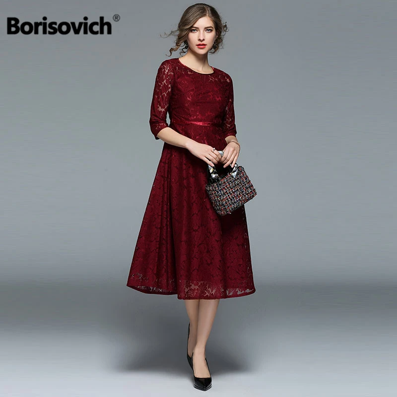 Borisovich женское повседневное длинное платье, бренд, осенняя мода, ТРАПЕЦИЕВИДНОЕ большое свободное элегантное женское кружевное вечернее платье M846