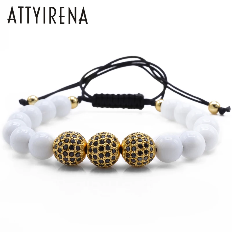 Женский браслет с бусинами из натурального белого камня 8 мм|bracelets for|macrame braceletbeads