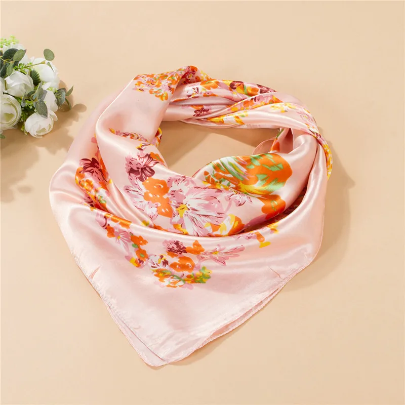 Роскошный брендовый атласный шарф модный носовой платок с цветком кешью 90x90 см