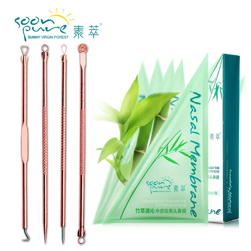 Крем для макияжа soonpure 4 шт Розовое золото игла удаления прыщей + черная маска