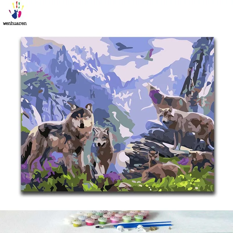 DIY Coloring paint by numbers Animals under the purple sky paintings with kits 40x50 framed | Дом и сад