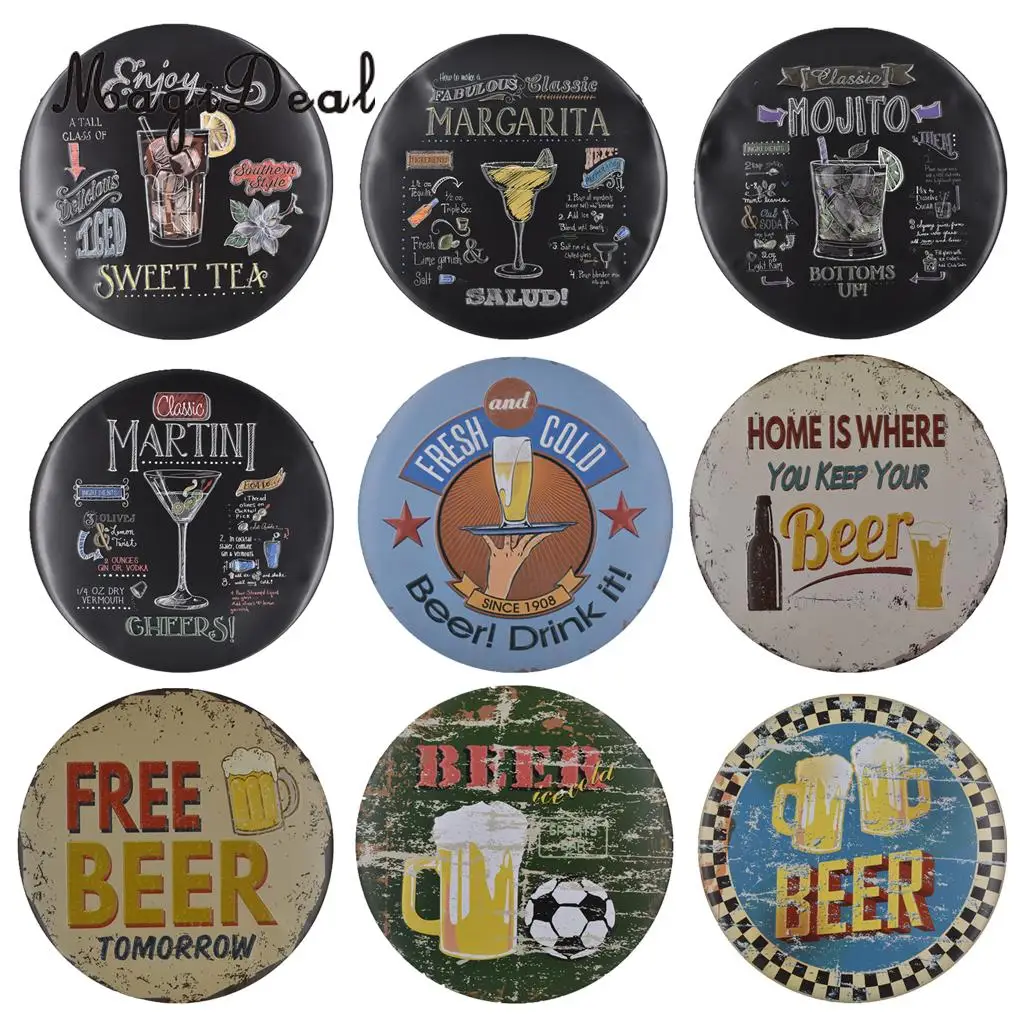 Рустикальный ретро металлический жестяной знак тема напитков вино чай маргарита