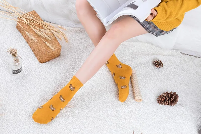 Продукт осень/зима Harajuku прекрасный мультфильм колледж Стиль носки женщины счастье кавай медведь личности Tide Calcetines