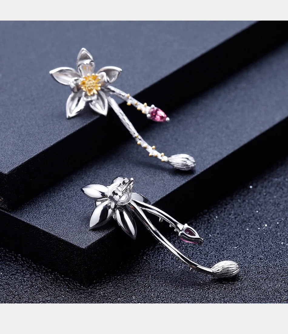 GEM'S балетные серьги ручной работы с цветком сливы 0.56Ct натуральный родолит Гранат Серьги 925 пробы серебряные Висячие серьги для женщин