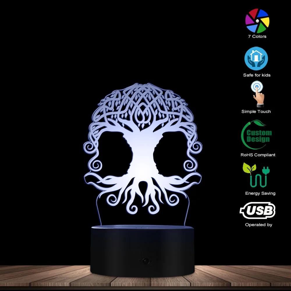 Светодиодный ночник с кельтским деревом жизни 3D ночная лампа оптической