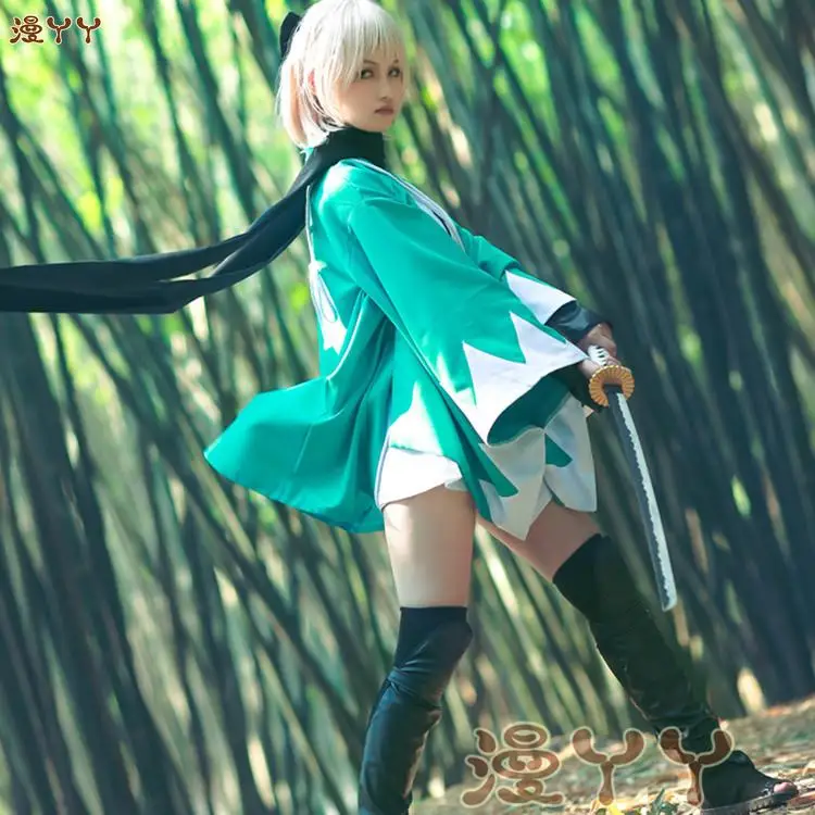 Женское кимоно для косплея Okita Souji Cos зеленое аниме Fate/Grand Order Сакура саблей