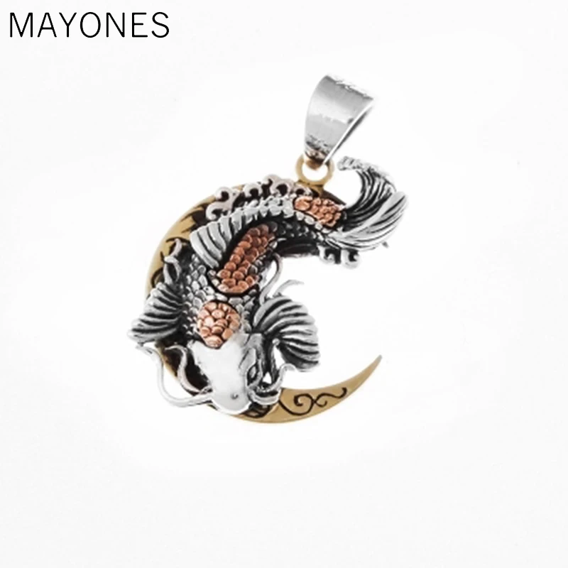 Кулон MAYONES из тайского серебра 925 пробы с Луной и милой рыбкой подвеска для блага