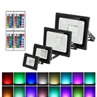 RGB Светодиодный прожектор, водонепроницаемый Уличный настенный светильник с дистанционным управлением, 20 Вт, 30 Вт, 50 Вт, 220 В