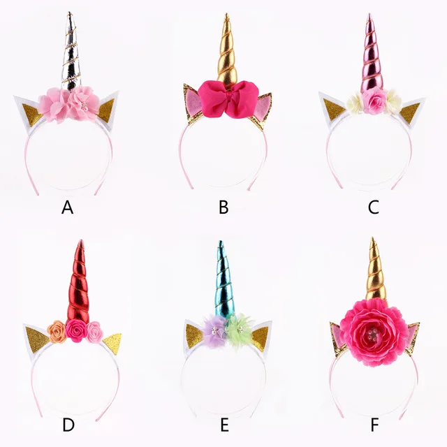10 шт./лот Единорог повязка на голову с шифоновым цветком Блеск Дети Hairband Пасха