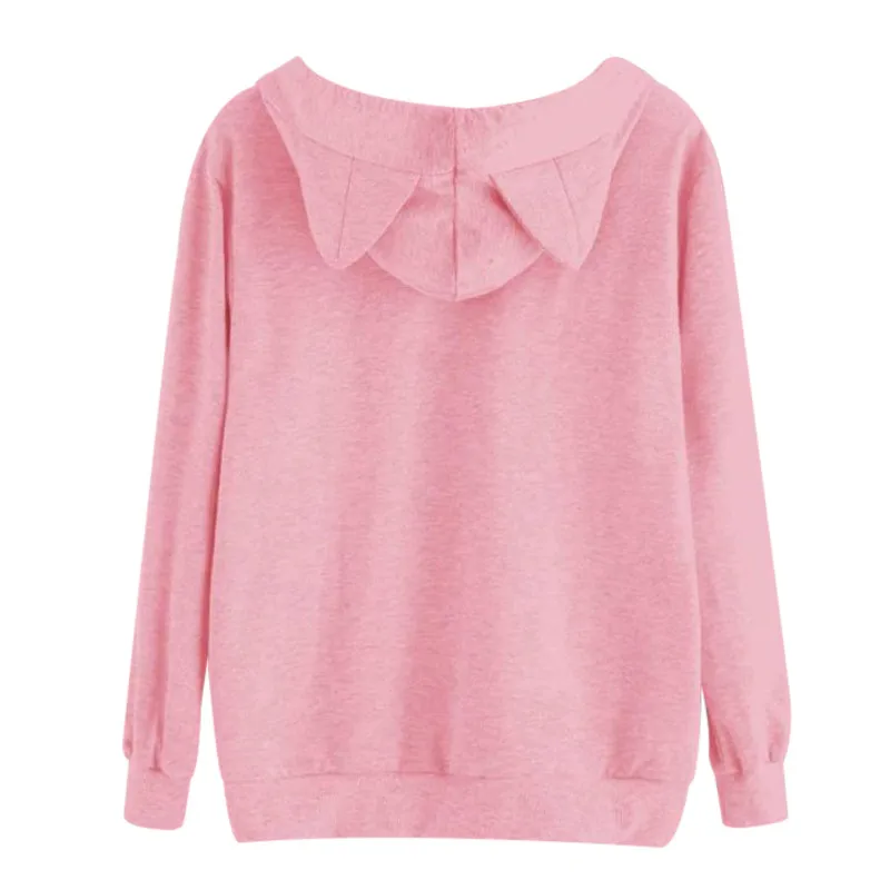 Женские розовые толстовки с капюшоном кошачьими ушками пуловеры длинными