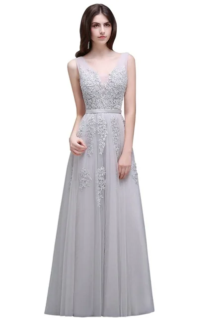 Недорогое Платье до 50$ А-силуэта длинное короткое платье с аппликацией Vestido de Festa без рукавов торжественное вечернее платье для вечеринки платье для выпускного вечера es - Цвет: Gray long
