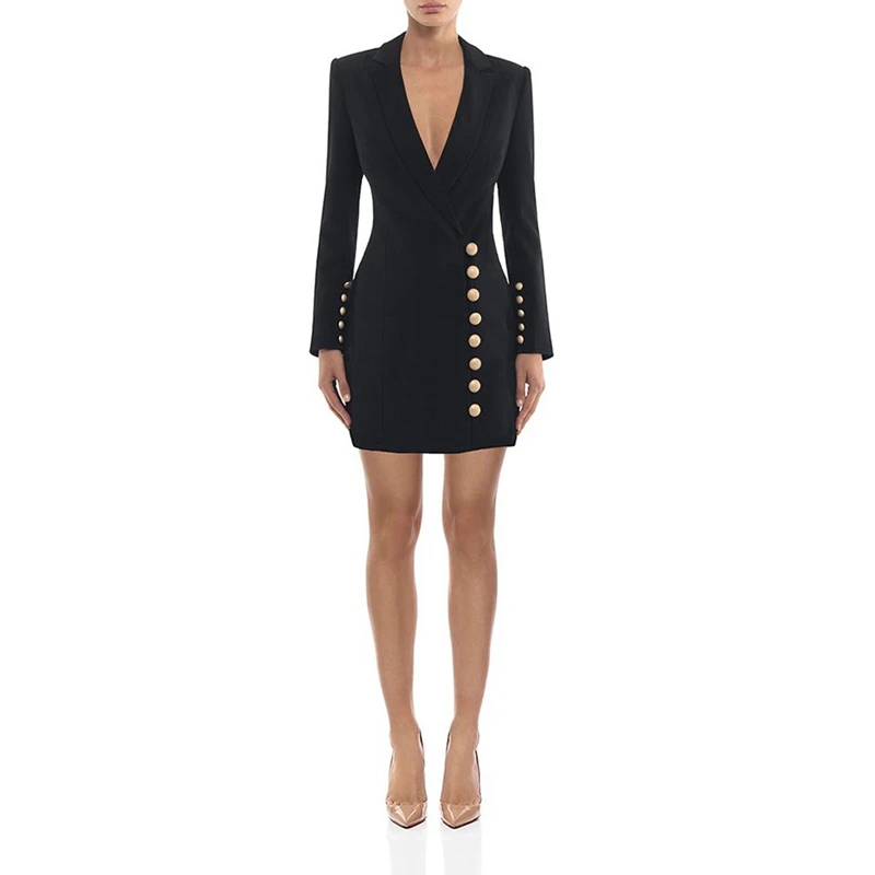Ocstrade Black V Neck Long Sleeve Mini Fashion Bodycon Dress HB5731-Black | Женская одежда