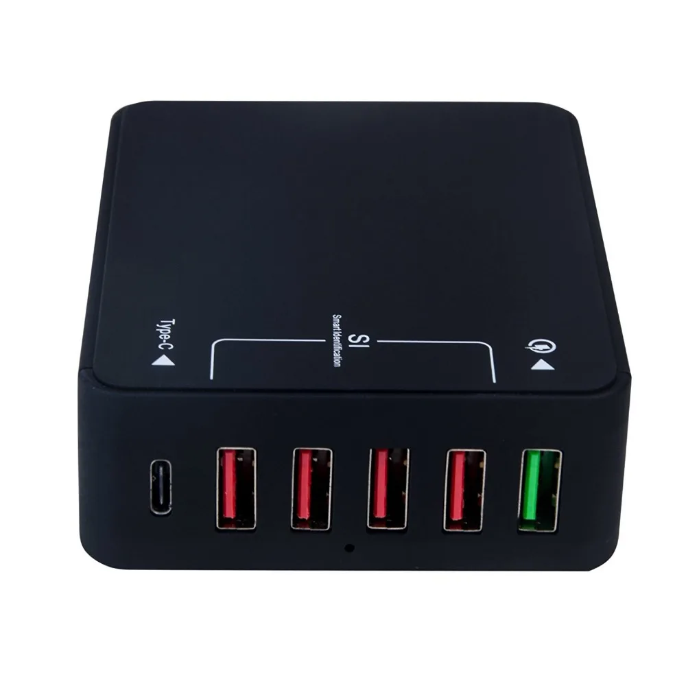 

USB Charger Station 6 Ports 5V/9V/12V Quick Charge QC 3.0+Type C USB Hub Power Adapter w/USB-C cable for iPhone Samsung Huawei