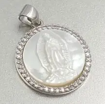b WT-MP112 WKT классический винтажный белый seashell металлический кулон религиозный круглый медальон Дева Мария с cz периферийное украшение - Окраска металла: b