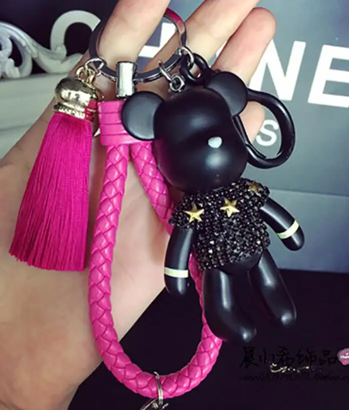 hot pink Хрустальные попский медведь, брелки, пятиконечные в форме звезды, со стразами, угрюмые медведи, брелок для ключей автомобиля, брелок, подвеска - Цвет: hot pink