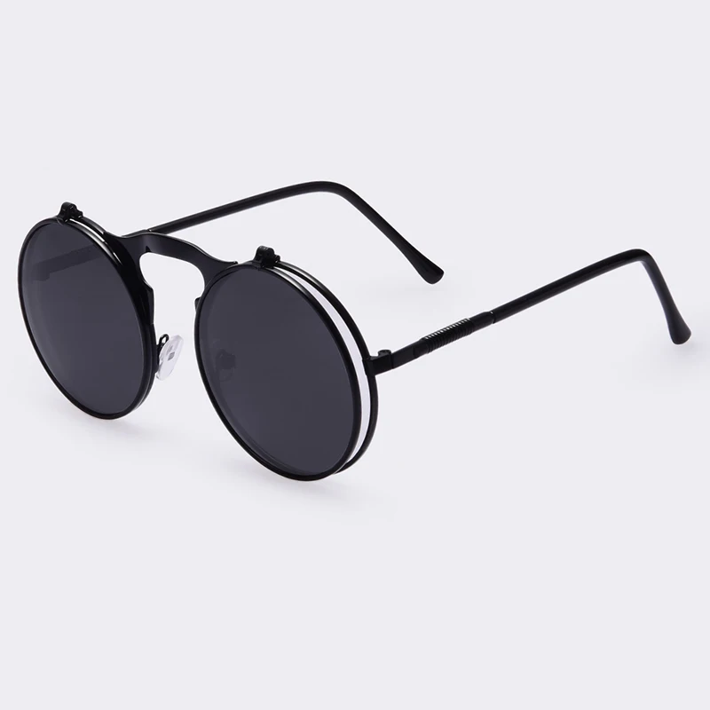 AO5all black AOFLY Vintage Steampunk. Стильные мужские и женские солнцезащитные очки унисекс, в стиль ретро-панк, в круглом дизайне, в металлической оправе и зеркальными линзами, защита от УФ лучей - Цвет линз: AO5all black