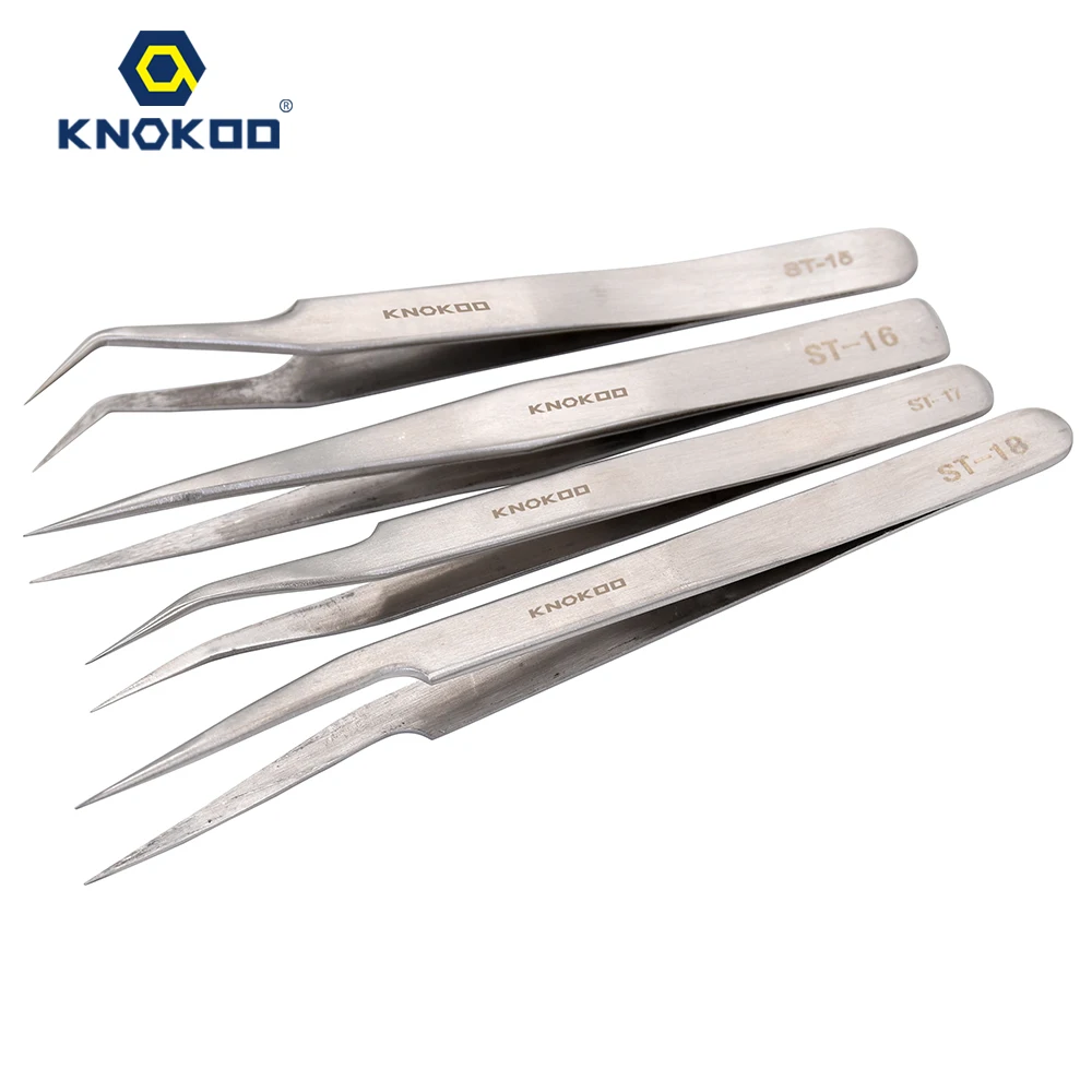 

KNOKOO 50pcs/pack ST Series Stainless Steel Tweezers ST-15 ST-16 ST-17 ST-18 for Electronic Components Repair Equivalent VETUS