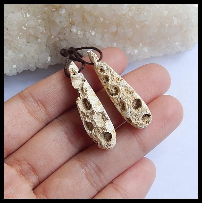 2 пары натуральный камень Drusy индонезийский коралловый капли воды и треугольник с отверстием в передней части серьги из бисера 33x14x6 мм 35x9x9 мм 10,47 г