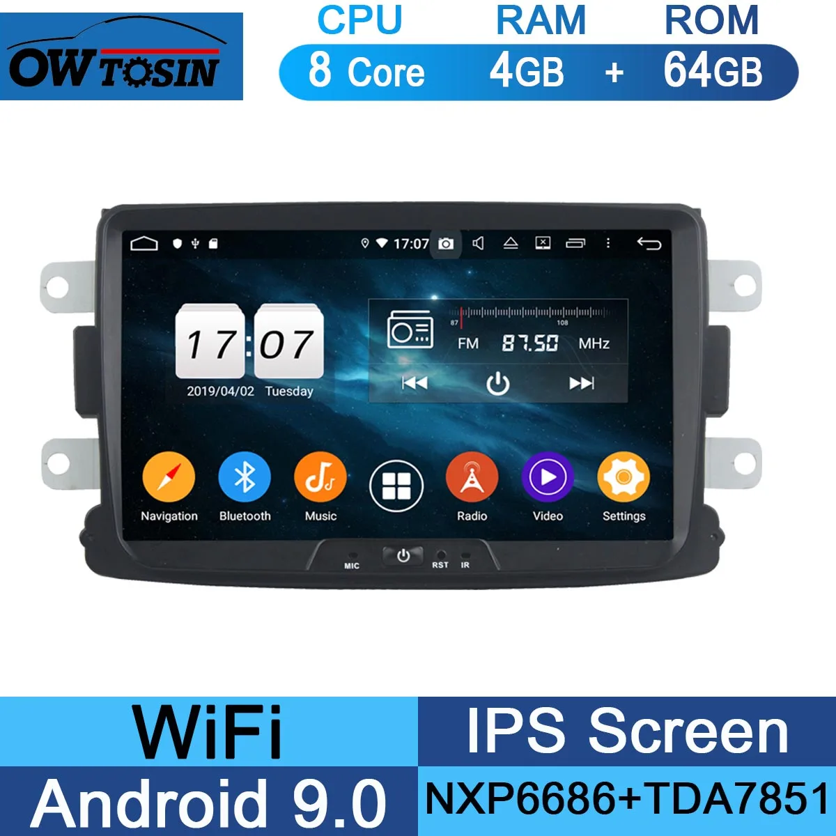 64G " ips 8 ядерный 4 Гб ram+ 64 Гб rom Android 9,0 автомобильный DVD радио gps для Renault Dacia Sandero Duster Lada Xray Logan 2 DSP CarPlay плеер - Цвет: 64G