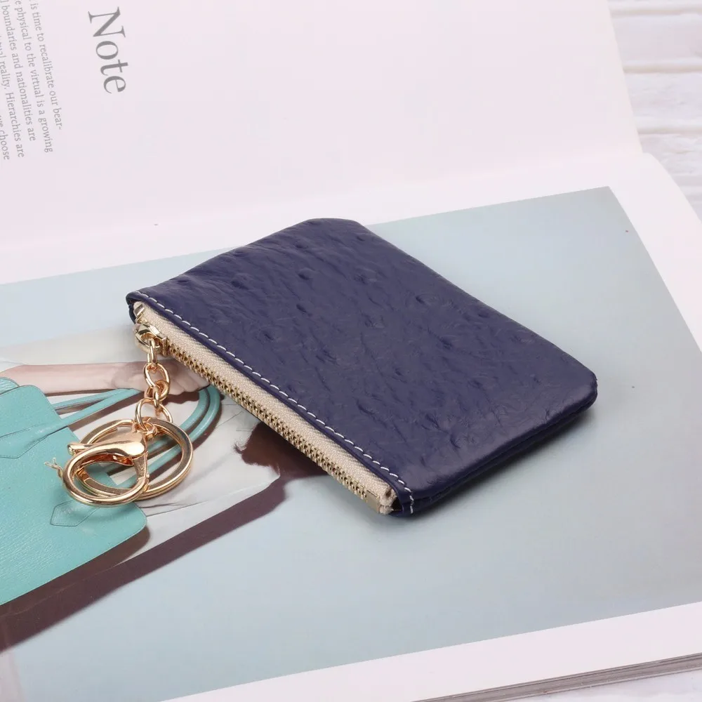 Ostrich Blue Кошелек для монет из натуральной кожи, женский маленький кошелек, мини-кошелек на молнии, детские Студенческие карманные кошельки, держатель для ключей - Цвет: Ostrich Blue