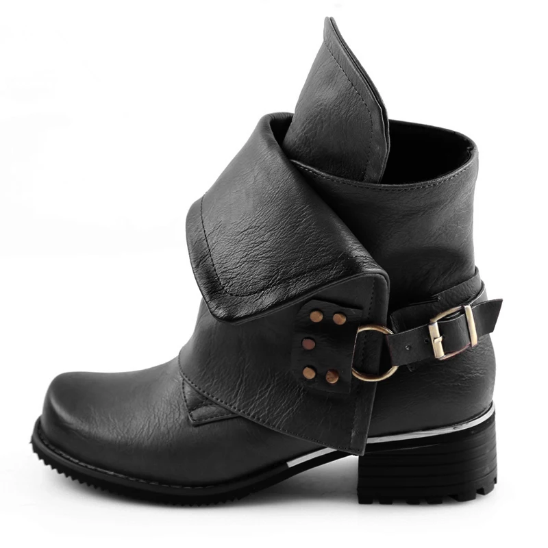 Зимние искусственная кожа ботинки-мартинсы женские туфли с ремешком и пряжкой