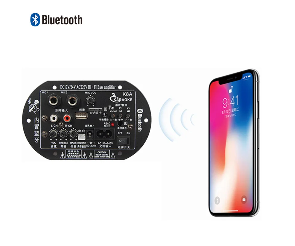 AOSHIKE DC 12 В 24 В 220 В двойной микрофон усилители Bluetooth сабвуфер усилитель доска для 5-10 дюймов сабвуфер динамик DIY