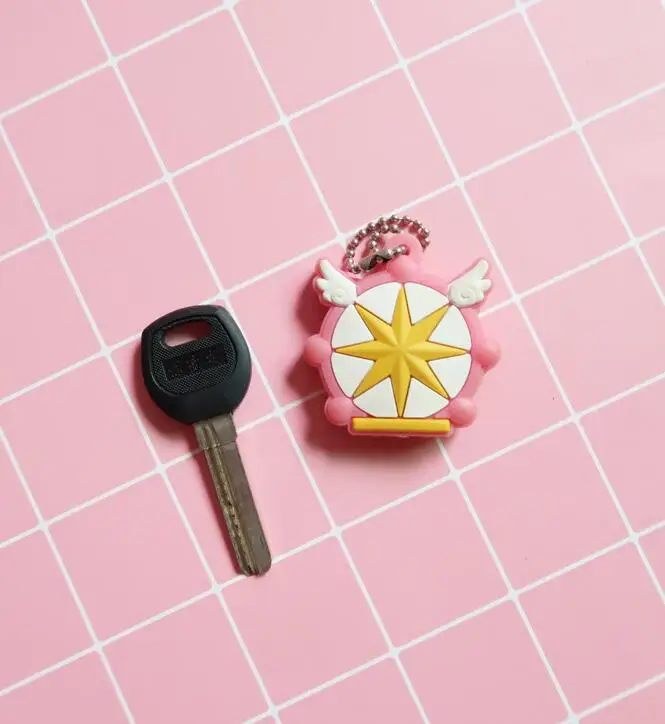 Japanese Anime Kinomoto Cardcaptor Sakura Key Cover Kawaii Cartoon Keychains Silicone Key Cap Covers Cosplay Keychain Rubber Pug