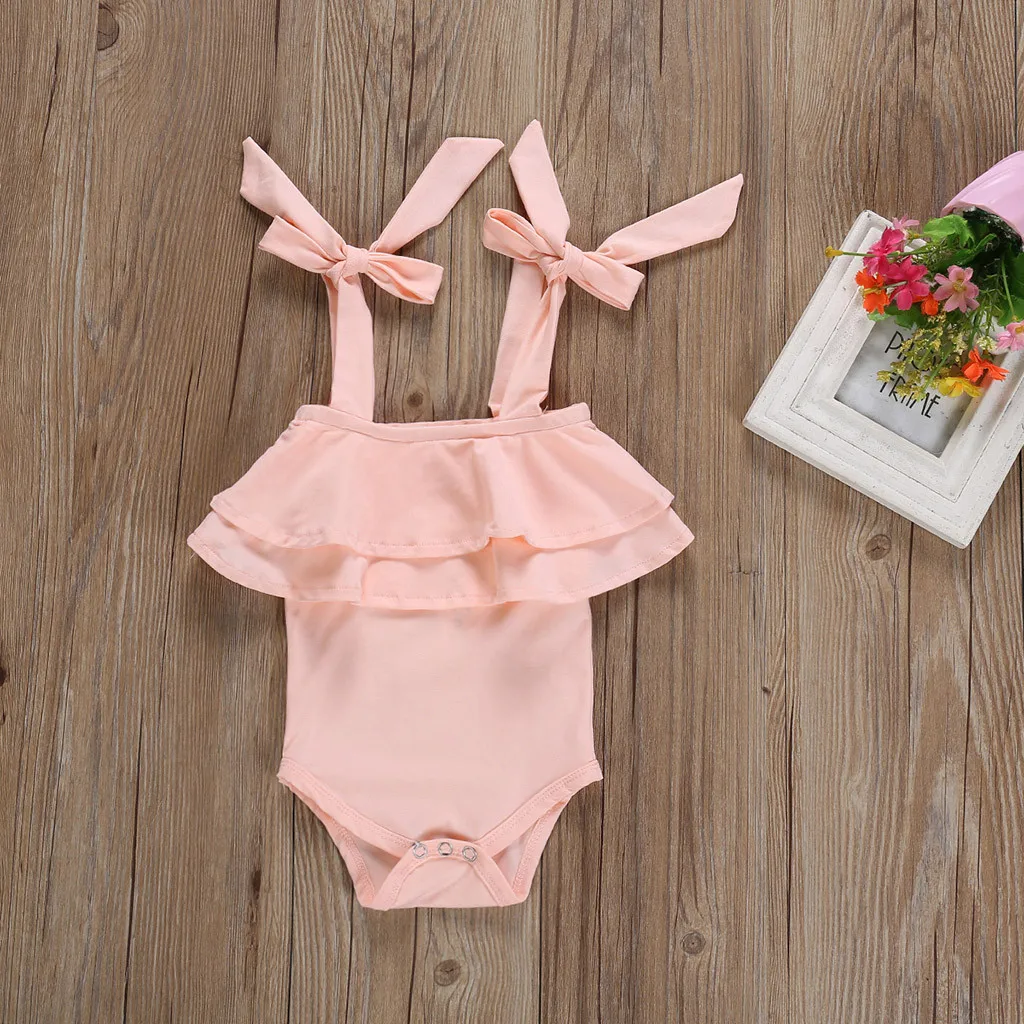 Newborn Kids Baby Girls Outfits Off Shoulder Romper Jumpsuit+Stripe Pants Set |