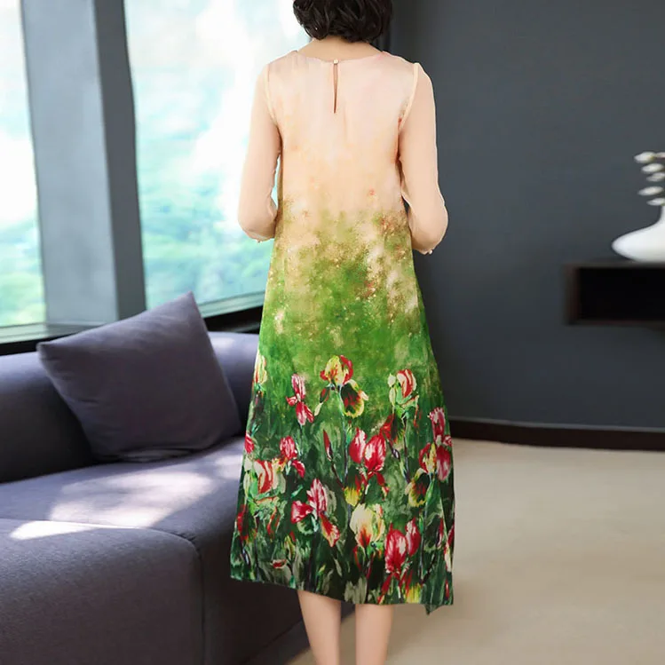 Женское платье из искусственного шелка зеленое винтажное длинное миди с рукавом